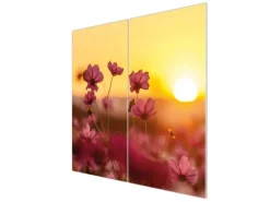 Banjado Schneidebretter|Herdabdeckungen<Herdabdeckplatte Glas 2 Teilig Je 30x52CM Schneidebrett Herdabdeckung Mit Motiv Cosmea Feld