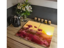 Banjado Schneidebretter|Herdabdeckungen<Herdabdeckplatte Glas 2 Teilig Je 30x52CM Schneidebrett Herdabdeckung Mit Motiv Cosmea Feld
