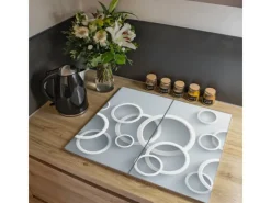 Banjado Herdabdeckungen|Herde<Herdabdeckplatte Glas 2 Teilig Je 30x52CM Schneidebrett Herdabdeckung Mit Motiv Weiße Ringe