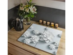 Banjado Herdabdeckplatte Glas 2 Teilig Je 30x52CM Schneidebrett Herdabdeckung Mit Motiv Papier Lotus< Herde|Kochfelder