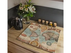 Outlet Banjado Herdabdeckplatte Glas 1 Teilig 60x52CM Schneidebrett Herdabdeckung Mit Motiv Historische Weltkarte