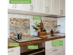 Outlet Banjado Herdabdeckplatte Glas 1 Teilig 60x52CM Schneidebrett Herdabdeckung Mit Motiv Historische Weltkarte