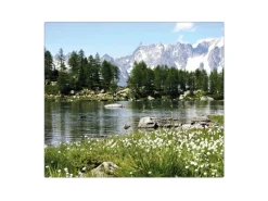 Clearance Banjado Herdabdeckplatte Glas 1 Teilig 60x52CM Schneidebrett Herdabdeckung Mit Motiv Bergidylle