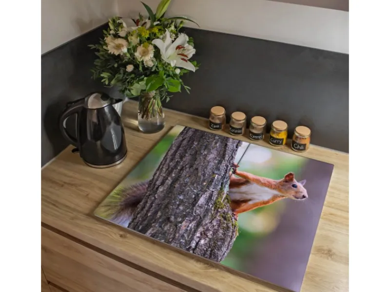 Discount Banjado Herdabdeckplatte Glas 2 Teilig Je 30x52CM Schneidebrett Herdabdeckung Mit Motiv Eichhörnchen