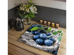 Banjado Herdabdeckungen|Schneidebretter<Herdabdeckplatte Glas 2 Teilig Je 30x52CM Schneidebrett Herdabdeckung Mit Motiv Blaubeeren
