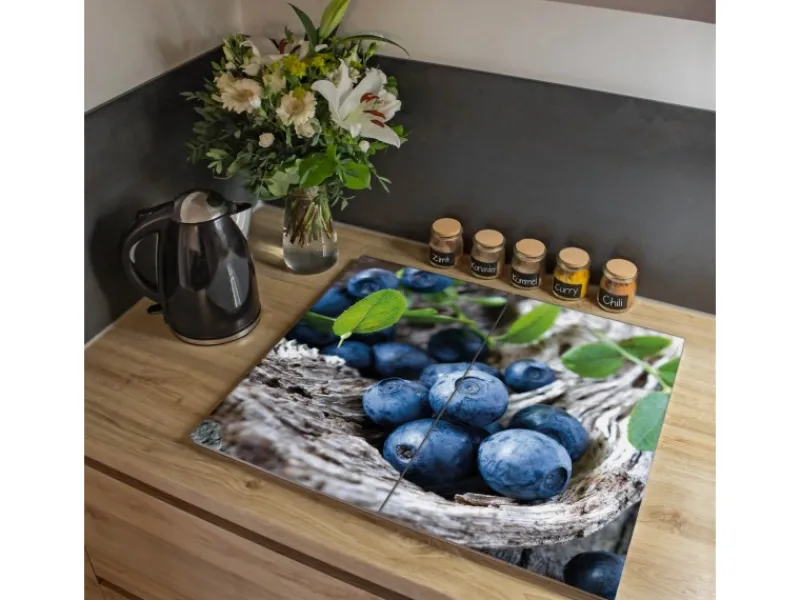 Banjado Herdabdeckungen|Schneidebretter<Herdabdeckplatte Glas 2 Teilig Je 30x52CM Schneidebrett Herdabdeckung Mit Motiv Blaubeeren
