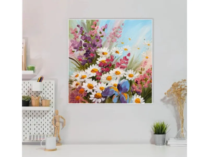 Banjado Küchen-Ordnungssysteme<Magnettafel 50x50cm Magnetwand Weiß Aus Metall Magnetpinnwand Pinnwand Inkl. 4 Magnete Motiv Sommerstrauss