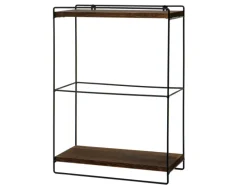 Best BERLINLODGE Wandregal HxBxT 50x35x17cm Massiv-Holz Metall Industrial 2 Regalböden Hängeregal Regal Küchenregal Dunkelbraun