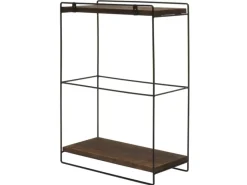 Best BERLINLODGE Wandregal HxBxT 50x35x17cm Massiv-Holz Metall Industrial 2 Regalböden Hängeregal Regal Küchenregal Dunkelbraun