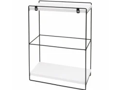 Best BERLINLODGE Wandregal HxBxT 50x35x17cm Massiv-Holz Metall Industrial 2 Regalböden Hängeregal Regal Küchenregal Weiß