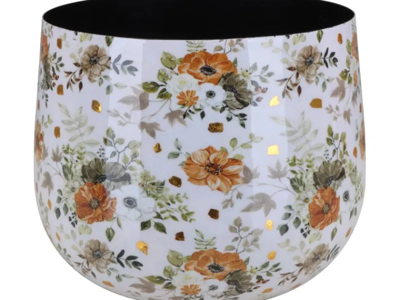 Sale A.H.G. Übertopf Flora mit Blumenmuster Ø 17 cm x 14 cm Weiß-Gold Weiß Gold