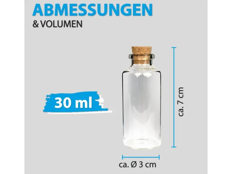 Bestlivings Fläschchen Glas mit Korken 12er Pack Mix 2 x 50ml & 4 x 10 ml & 6 x 30 ml