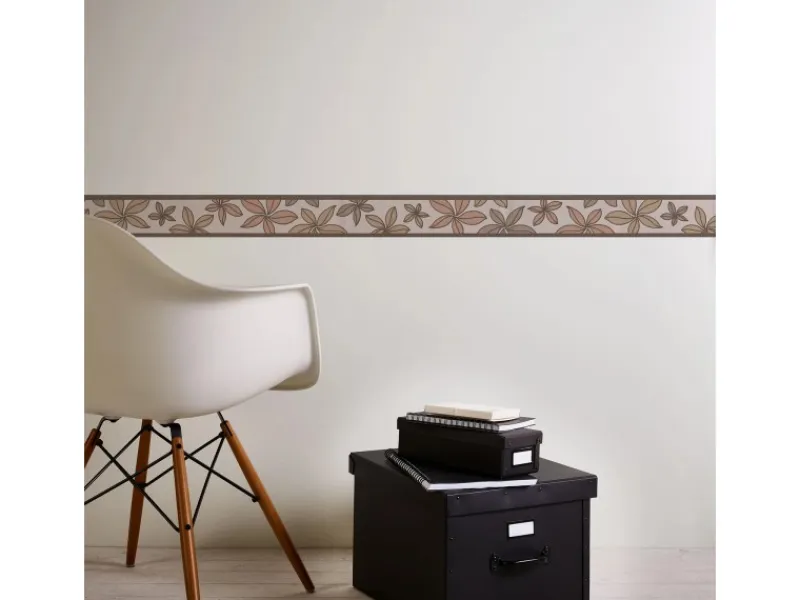 Bricoflor Selbstklebende Küchenbordüre in Beige und Braun Schmale Tapetenborte mit Blumen Florale Küchen Tapeten Bordüre mit Vinyl< Küchenrückwände