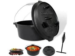CCLIFE Herde|Töpfe<Dutch Oven Set 4,2L Gusseisen Grilltopf mit Feuertopf Ohne Beine