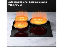Outlet CDV Glaskeramik-Kochfeld 60 cm 3 Zonen 9 Stufen 5700 W CDVER573