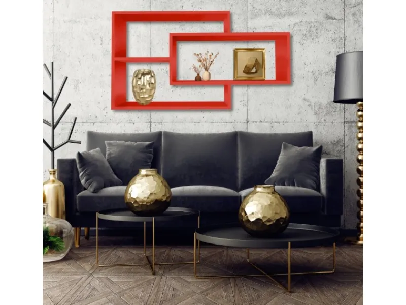 Küchenregale<Coemo Wandregal KARO 104x20x59cm aus Holz in Rot Wandregal KARO 104x20x59cm aus Holz in Rot