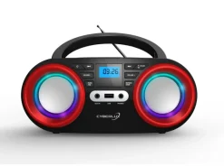 Best CYBERLUX CL-810 CD-Player mit LED-Discolichter CD/MP3/USB Radio Schwarz/Rot