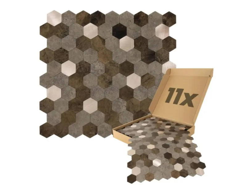Outlet Dalsys Selbstklebende Fliesen 0,88m² 11 Stück Hexagon Braun Mix Gold