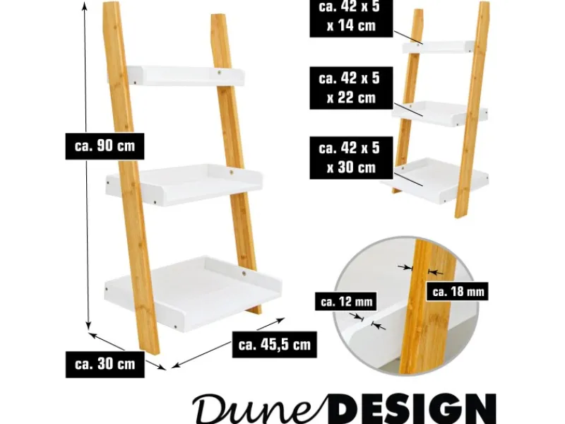 DuneDesign Küchenregale<Badezimmer Leiterregal 45 x 90 cm aus Bambus