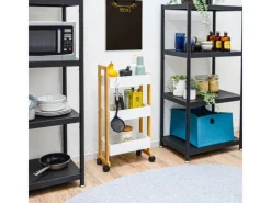 DuneDesign Küchenhelfer|Küchenregale<Bambus Küchen-Nischenregal auf Rollen 38 x 20 x 80 cm