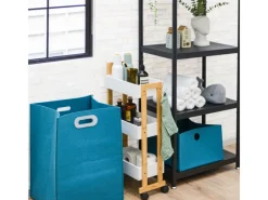DuneDesign Küchenhelfer|Küchenregale<Bambus Küchen-Nischenregal auf Rollen 38 x 20 x 80 cm