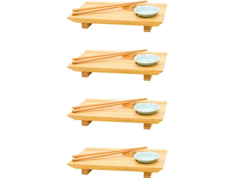 Clearance DuneDesign 4er Set Japanisches Sushi Brett 27 x 16 x 4 cm mit Schälchen