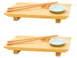 Hot DuneDesign 2er Set Japanisches Sushi Brett 27 x 16 x 4 cm mit Schälchen