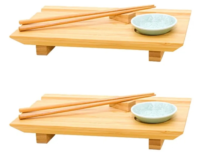 Hot DuneDesign 2er Set Japanisches Sushi Brett 27 x 16 x 4 cm mit Schälchen
