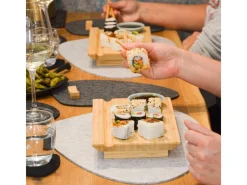 Hot DuneDesign 2er Set Japanisches Sushi Brett 27 x 16 x 4 cm mit Schälchen