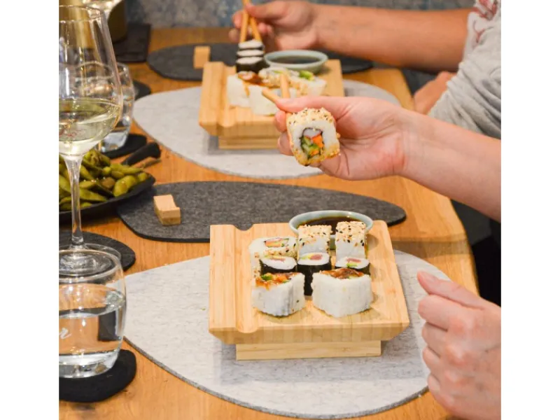 Hot DuneDesign 2er Set Japanisches Sushi Brett 27 x 16 x 4 cm mit Schälchen