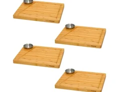 DuneDesign 4er Set Schneidebrett aus Bambus 30 x 25 cm mit Dipschale< Küchenhelfer