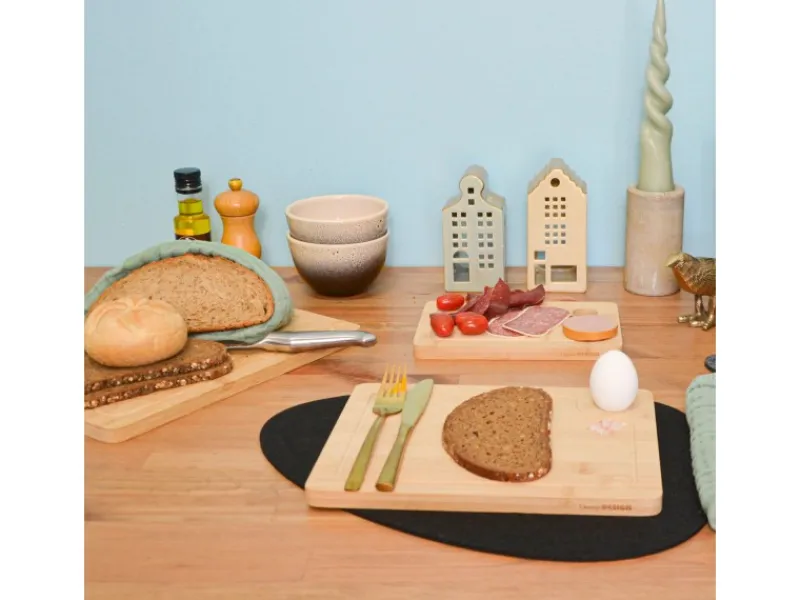 DuneDesign Schneidebretter|Küchenhelfer<3er Set Schneidebrett aus Bambus 33 x 22 cm mit Saftrille
