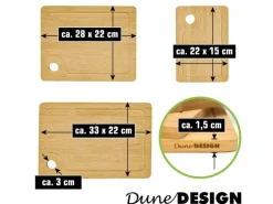 DuneDesign Schneidebretter|Küchenhelfer<3er Set Schneidebrett aus Bambus 33 x 22 cm mit Saftrille