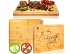Outlet DuneDesign 4er Set Steakteller aus Bambus 33 x 23 x 2cm Motiv Comic-Kuh