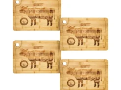 Sale DuneDesign 4er Set Steakteller aus Bambus 33 x 23 x 2cm Motiv Kuh