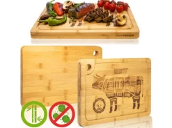 Sale DuneDesign 4er Set Steakteller aus Bambus 33 x 23 x 2cm Motiv Kuh