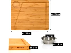 Discount DuneDesign Schneidebrett aus Bambus 2er Set 30 x 25 x 2 cm mit Saftrille