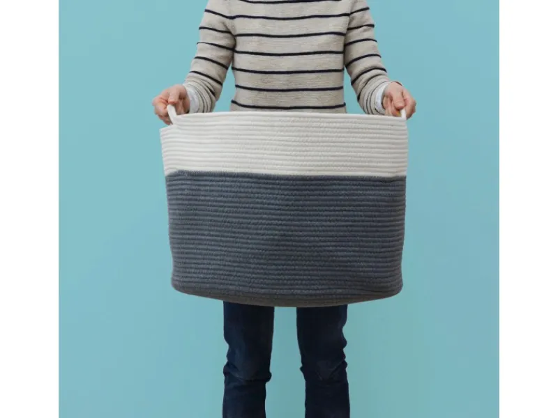 DuneDesign XXL Aufbewahrungskorb aus Baumwolle 60 Liter Ø 50 x 35 cm< Töpfe