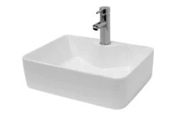 ECD Germany Design Waschbecken Waschtisch 480 x 380 x 140 mm inkl Ablaufgarnitur< Zweigriffarmatur|Einhebelmischer