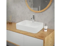ECD Germany Design Waschbecken Waschtisch 480 x 380 x 140 mm inkl Ablaufgarnitur< Zweigriffarmatur|Einhebelmischer