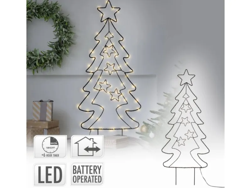 ECD Germany Töpfe<LED Gartenstecker Weihnachtsbaum 87cm 90 LEDs Warmweiß 6 Std Timer