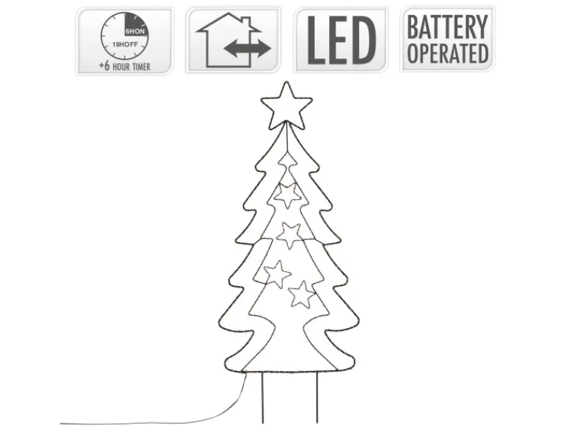 ECD Germany Töpfe<LED Gartenstecker Weihnachtsbaum 87cm 90 LEDs Warmweiß 6 Std Timer