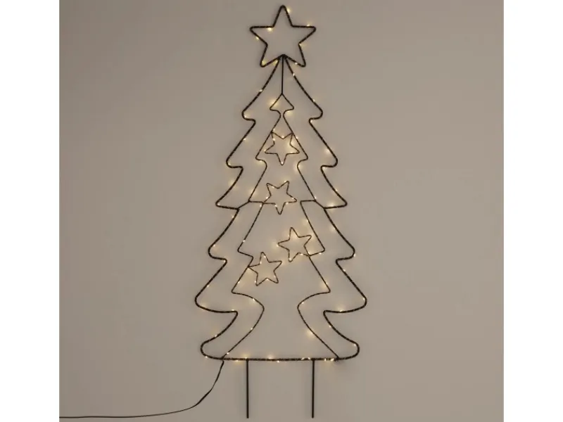 ECD Germany Töpfe<LED Gartenstecker Weihnachtsbaum 87cm 90 LEDs Warmweiß 6 Std Timer