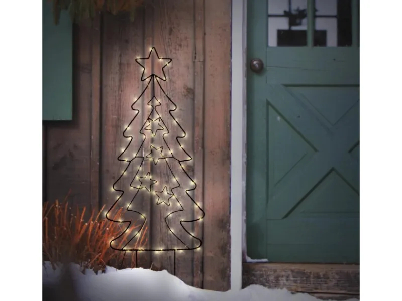 ECD Germany Töpfe<LED Gartenstecker Weihnachtsbaum 87cm 90 LEDs Warmweiß 6 Std Timer
