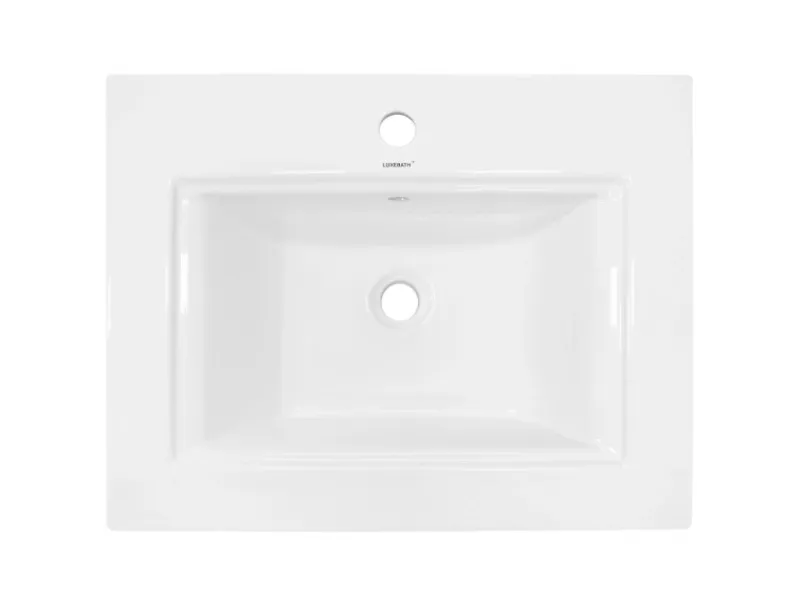ECD Germany Einhebelmischer<Waschbecken Waschtisch 605 x 465 x 160 mm Keramik Weiß Einbaubecken