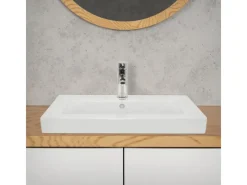 ECD Germany Einhebelmischer<Waschbecken Waschtisch 605 x 465 x 160 mm Keramik Weiß Einbaubecken