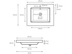 ECD Germany Einhebelmischer<Waschbecken Waschtisch 605 x 465 x 160 mm Keramik Weiß Einbaubecken