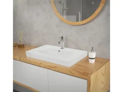 ECD Germany Einhebelmischer<Waschbecken Waschtisch 605 x 465 x 160 mm Keramik Weiß Einbaubecken
