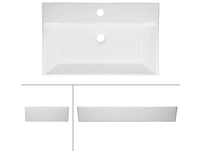 ECD Germany Einhebelmischer<Waschbecken 605x365x130 mm Keramik Eckig Weiß inkl Ablaufgarnitur
