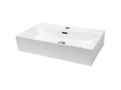 ECD Germany Einhebelmischer<Waschbecken 605x365x130 mm Keramik Eckig Weiß inkl Ablaufgarnitur